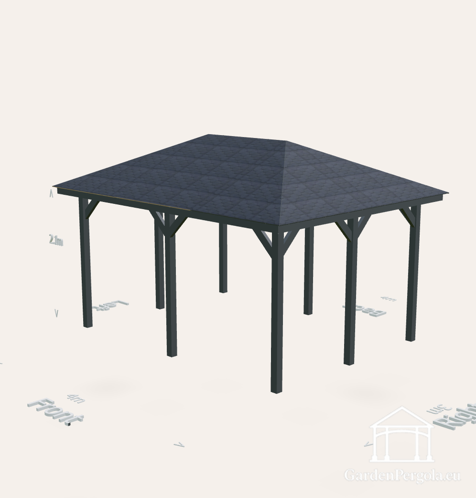 Gazebo da giardino 3x4m senza pavimento, con tetto a quattro falde in tegole nere