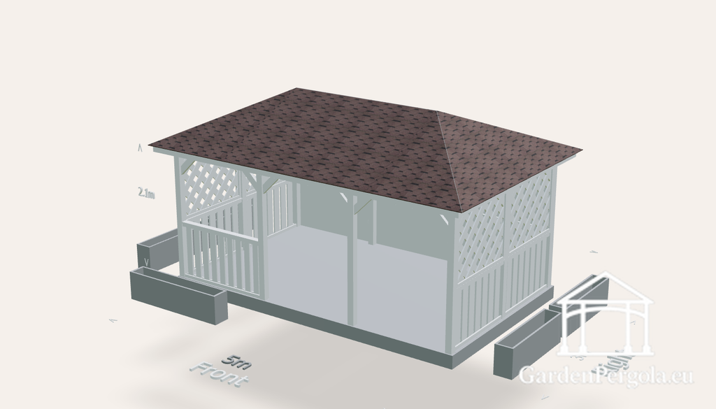 Gazebo da giardino 3x5m con tetto a quattro falde in tegole marroni