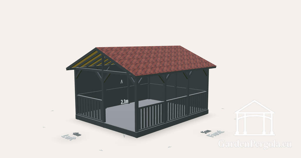 Gazebo 4x5m con tetto a doppia pendenza in tegole rosse