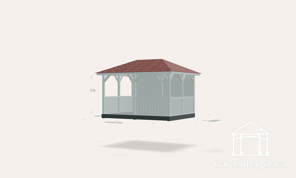 Gazebo da giardino 3x4m con tetto a quattro falde in tegole rosse
