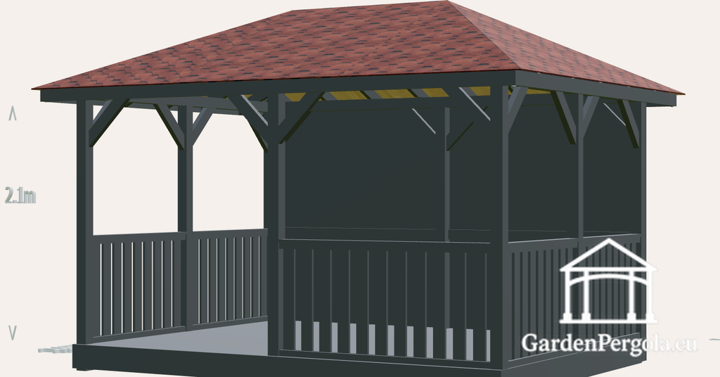 Gazebo 3x4m con tetto a quattro falde in tegole rosse