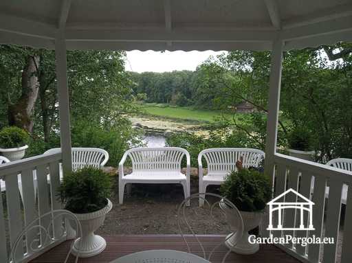 Gazebo in legno a sei lati — gazebo da giardino accogliente con pavimento e tetto coperto