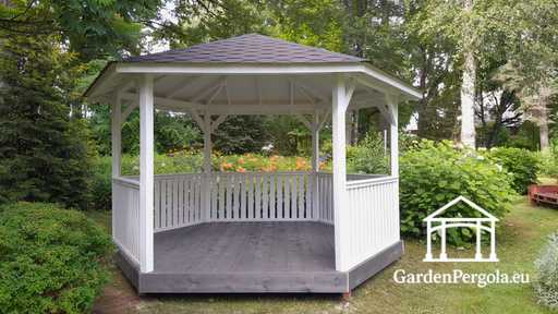 Gazebo in legno a sei lati — gazebo da giardino accogliente con pavimento e tetto coperto - garden gazebo pergola