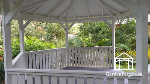 Gazebo in legno a sei lati — gazebo da giardino accogliente con pavimento e tetto coperto