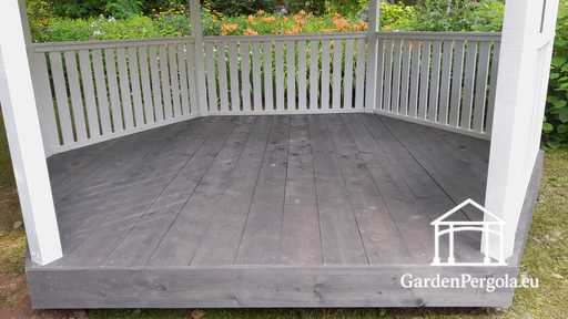 Gazebo in legno a sei lati — gazebo da giardino accogliente con pavimento e tetto coperto