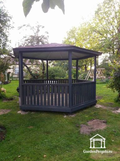 Gazebo in Legno a Sei Lati — Accogliente Gazebo da Giardino con Pavimento e Tetto Coperto