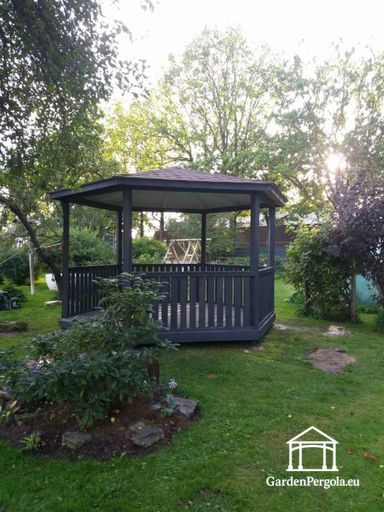 Gazebo in Legno a Sei Lati — Accogliente Gazebo da Giardino con Pavimento e Tetto Coperto