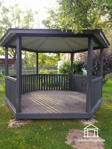 Gazebo in Legno a Sei Lati — Accogliente Gazebo da Giardino con Pavimento e Tetto Coperto