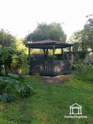 Gazebo in Legno a Sei Lati — Accogliente Gazebo da Giardino con Pavimento e Tetto Coperto