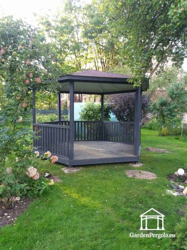 Gazebo in Legno a Sei Lati — Accogliente Gazebo da Giardino con Pavimento e Tetto Coperto