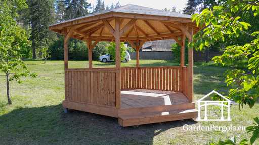 Gazebo in Legno a Sei Lati — Accogliente Gazebo da Giardino con Pavimento e Tetto Coperto