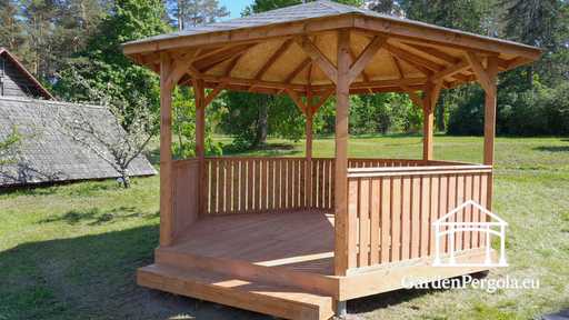 Gazebo in Legno a Sei Lati — Accogliente Gazebo da Giardino con Pavimento e Tetto Coperto - garden gazebo pergola