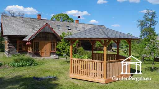 Gazebo in Legno a Sei Lati — Accogliente Gazebo da Giardino con Pavimento e Tetto Coperto