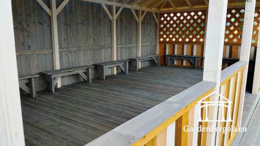 Gazebo da giardino in legno 4x8 m — Ampio gazebo da esterno con pavimento e tetto coperto