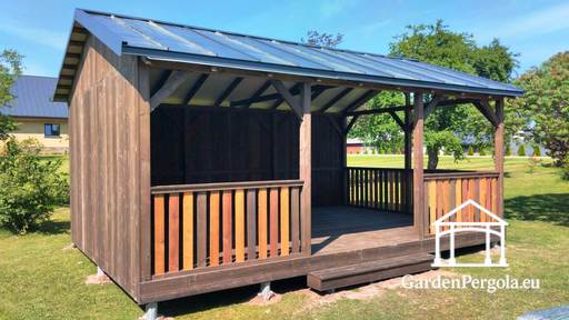 Gazebo in Legno Marrone 4x6 m — Ampio Gazebo da Giardino con Pavimento e Tetto a Due Falde in Metallo - garden gazebo pergola
