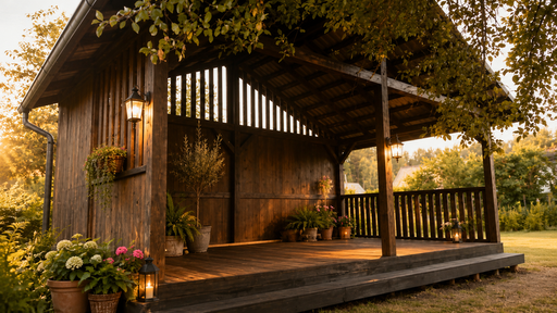 Gazebo in Legno 4x6 m — Ampio Gazebo da Giardino con Pavimento e Tetto a Due Falde
