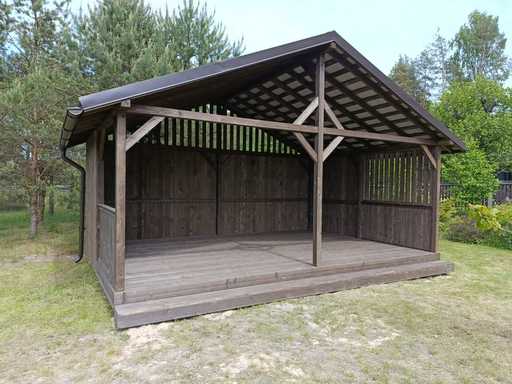 Gazebo in Legno 4x6 m — Ampio Gazebo da Giardino con Pavimento e Tetto a Due Falde