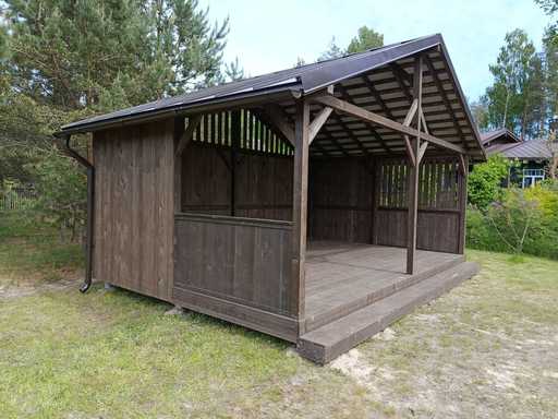 Gazebo in Legno 4x6 m — Ampio Gazebo da Giardino con Pavimento e Tetto a Due Falde