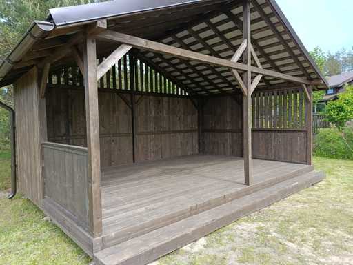 Gazebo in Legno 4x6 m — Ampio Gazebo da Giardino con Pavimento e Tetto a Due Falde