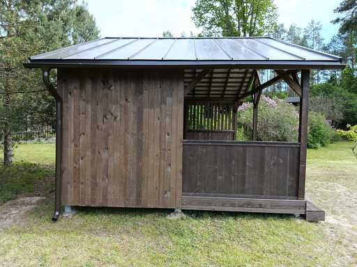 Gazebo in Legno 4x6 m — Ampio Gazebo da Giardino con Pavimento e Tetto a Due Falde