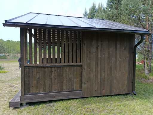 Gazebo in Legno 4x6 m — Ampio Gazebo da Giardino con Pavimento e Tetto a Due Falde
