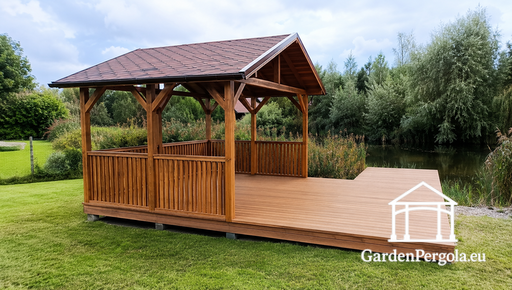 Gazebo in Legno 3x4 m con Terrazza 3x4 m — Accogliente Gazebo da Giardino con Pavimento e Terrazza Aperta - garden gazebo pergola