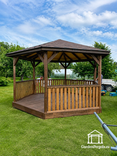 Gazebo in Legno a Sei Lati — Accogliente Gazebo da Giardino con Pavimento e Tetto Coperto - garden gazebo pergola