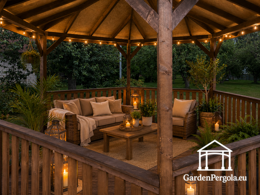 Gazebo in Legno a Sei Lati — Accogliente Gazebo da Giardino con Pavimento e Tetto Coperto