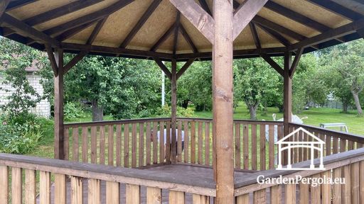 Gazebo in Legno a Sei Lati — Accogliente Gazebo da Giardino con Pavimento e Tetto Coperto