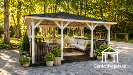 Gazebo in Legno 5x5 m — Ampio Gazebo da Giardino con Pavimento e Due Ingressi Aperti