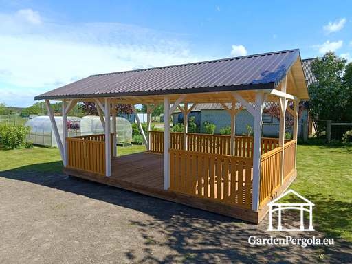 Gazebo in Legno su Misura 4x7 m — Ampio Gazebo da Giardino con Pavimento e Tetto a Due Falde - garden gazebo pergola