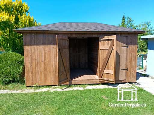 Capanno da Giardino in Legno su Misura 3x5,5 m — Ampio Capanno di Stoccaggio con Grandi Porte Doppie