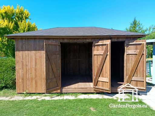 Capanno da Giardino in Legno su Misura 3x5,5 m — Ampio Capanno di Stoccaggio con Grandi Porte Doppie
