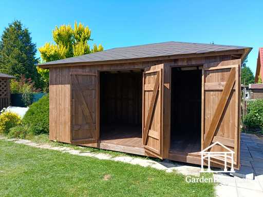 Capanno da Giardino in Legno su Misura 3x5,5 m — Ampio Capanno di Stoccaggio con Grandi Porte Doppie