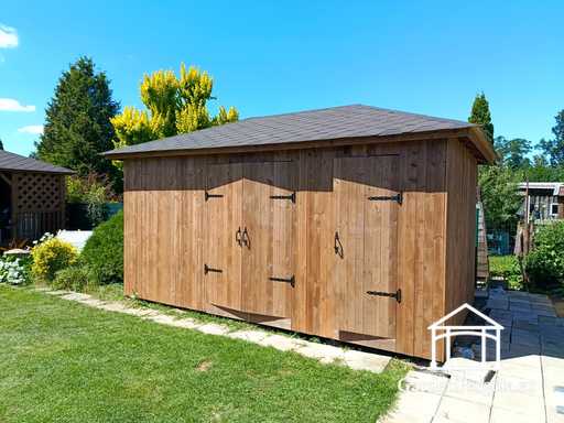 Capanno da Giardino in Legno su Misura 3x5,5 m — Ampio Capanno di Stoccaggio con Grandi Porte Doppie