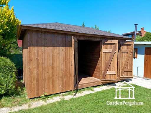 Capanno da Giardino in Legno su Misura 3x5,5 m — Ampio Capanno di Stoccaggio con Grandi Porte Doppie