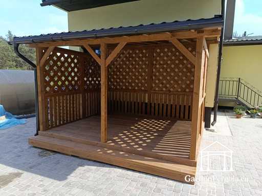 Estensione Casa in Legno Naturale 3x3.5 m con Copertura per Condizionatore 1.3x1.3 m - garden gazebo pergola