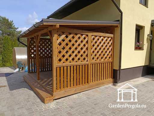 Estensione Casa in Legno Naturale 3x3.5 m con Copertura per Condizionatore 1.3x1.3 m