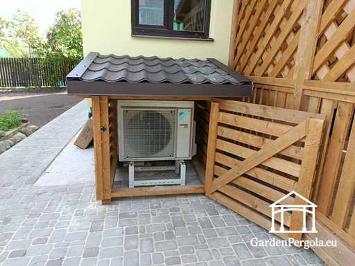 Estensione Casa in Legno Naturale 3x3.5 m con Copertura per Condizionatore 1.3x1.3 m