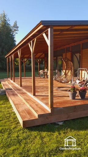 Veranda in Legno Naturale Attaccata alla Casa con Ampia Terrazza Coperta - garden gazebo pergola