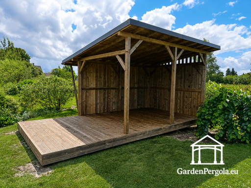 Gazebo da giardino in legno naturale 3x6 m coperto con tetto 3x4 m - garden gazebo pergola