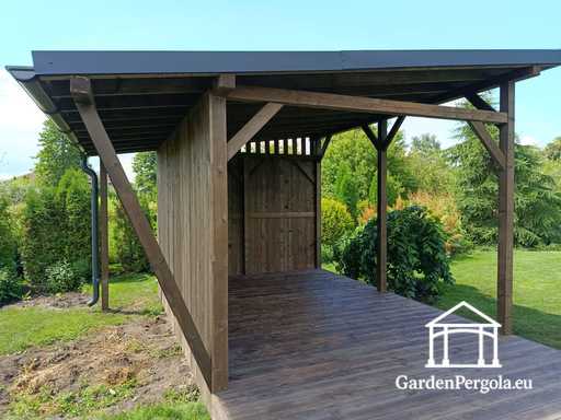 Gazebo da giardino in legno naturale 3x6 m coperto con tetto 3x4 m