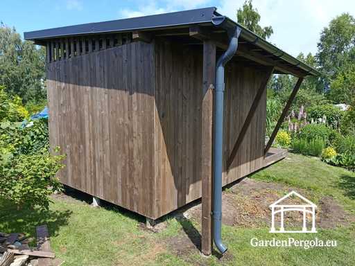 Gazebo da giardino in legno naturale 3x6 m coperto con tetto 3x4 m