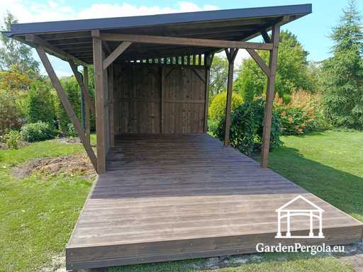 Gazebo da giardino in legno naturale 3x6 m coperto con tetto 3x4 m