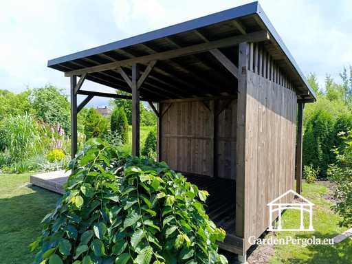 Gazebo da giardino in legno naturale 3x6 m coperto con tetto 3x4 m