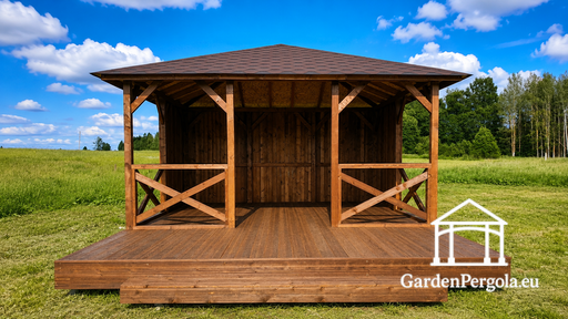 Gazebo da Giardino in Legno 4x4,5 m con Terrazza Aperta 2x4,5 m - garden gazebo pergola