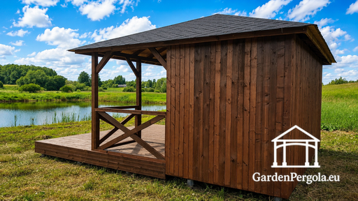Gazebo da Giardino in Legno 4x4,5 m con Terrazza Aperta 2x4,5 m