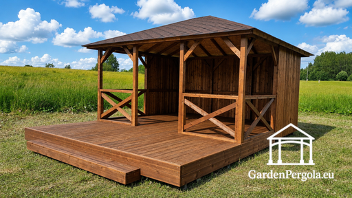 Gazebo da Giardino in Legno 4x4,5 m con Terrazza Aperta 2x4,5 m