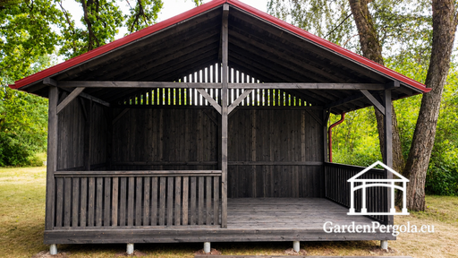 Gazebo da Giardino in Legno 4x6 m Grigio Scuro con Tetto in Metallo - garden gazebo pergola