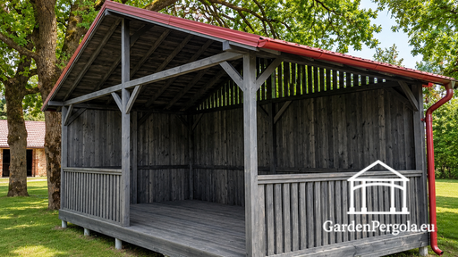 Gazebo da Giardino in Legno 4x6 m Grigio Scuro con Tetto in Metallo